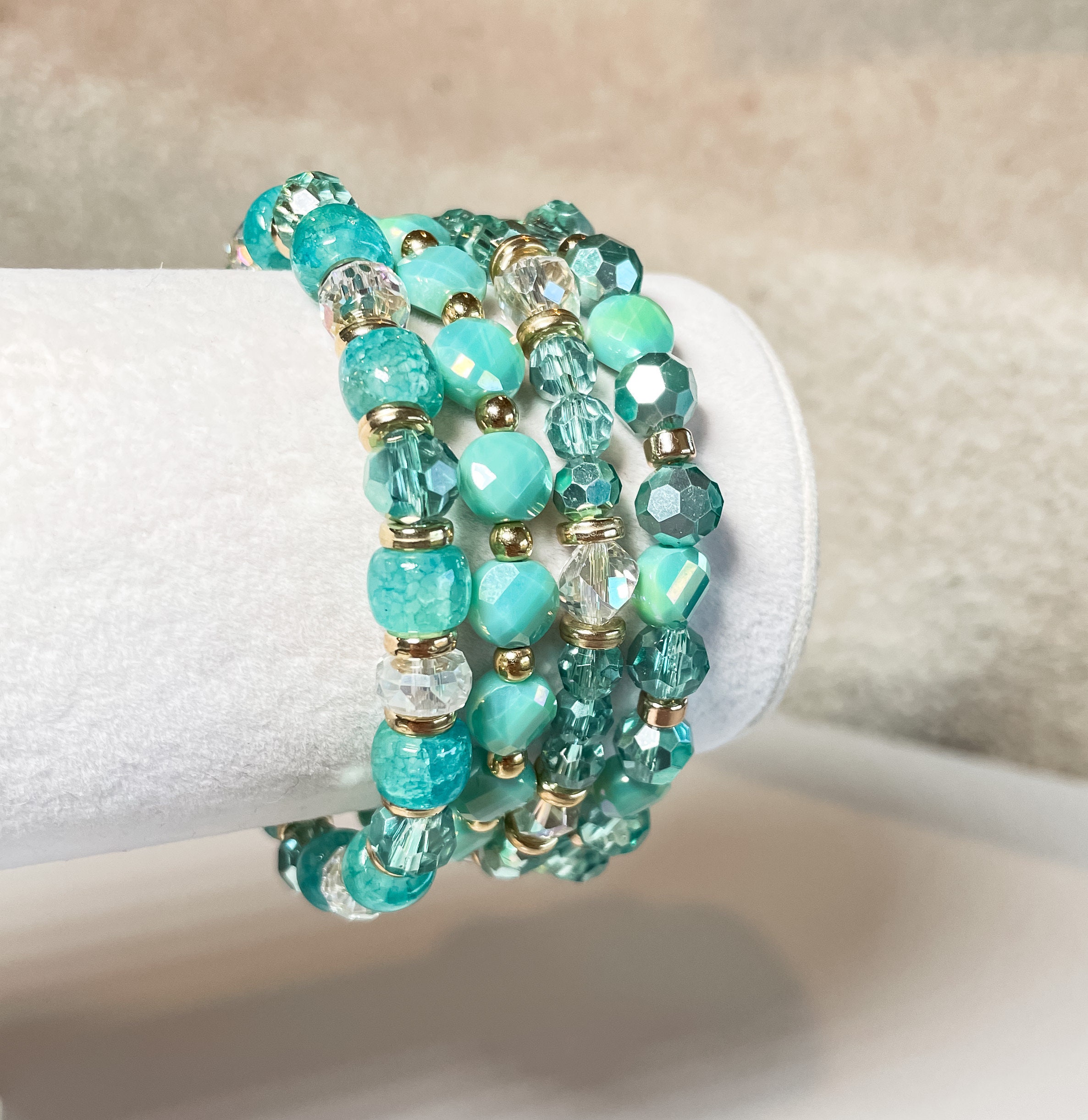 Seafoam Green, Turquoise & Gold Accent Toned Bracelet Stack 4 Piece - Etsy