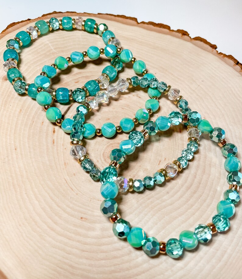 Seafoam Green, Turquoise & Gold Accent Toned Bracelet Stack 4 Piece - Etsy