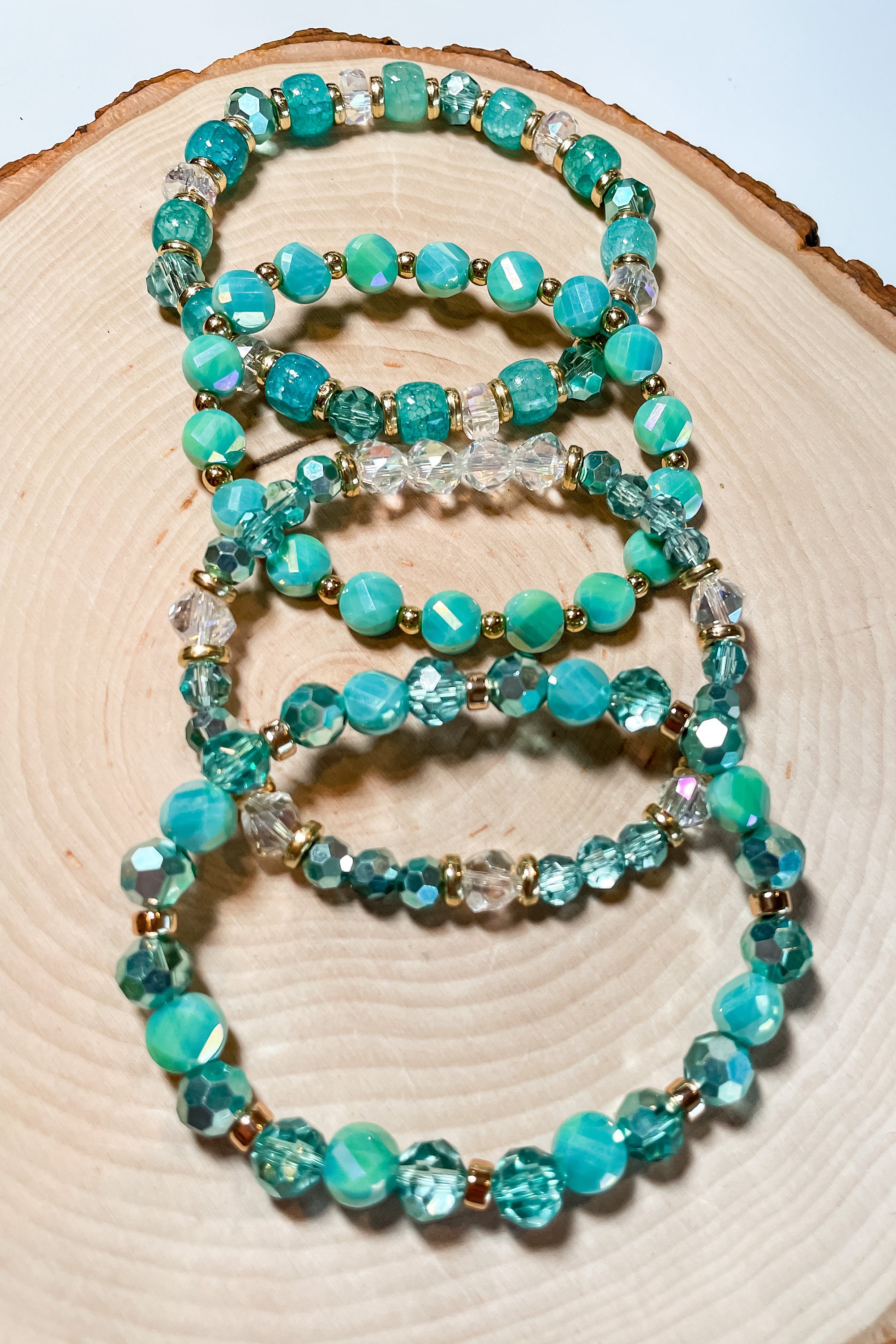 Seafoam Green, Turquoise & Gold Accent Toned Bracelet Stack 4 Piece - Etsy