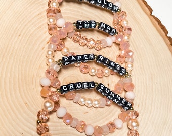 Era’s Tour Swiftie Bracelet Stack - Lover Era - Peachy Pink Version - 5 Piece - Lover, Afterglow, The Man, Paper Rings, Cruel Summer