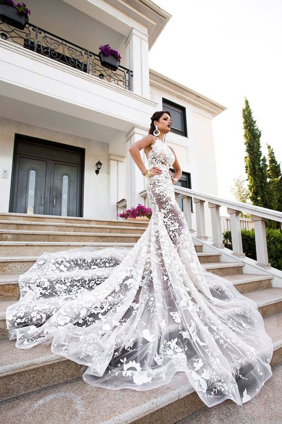open back fishtail wedding dress