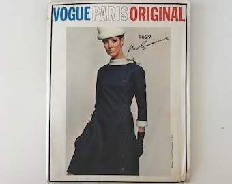 Vintage Vogue 1629 Molyneux A-line Dress with Asymmetrical Button Closure Sewing Pattern UNCUT Paris Original Misses 14 Bust 34"