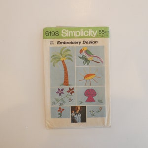 Simplicity 6198 Sewing Transfers Embroidery Design Flowers, Mushroom, Parrot, Palm Tree  Multiples  1973