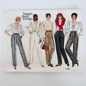 Vintage Vogue 1199 Basic Design Sewing Pattern UNCUT Pleated Straight Leg Trousers in Misses Size 10 for 34.5" Hip 1980's