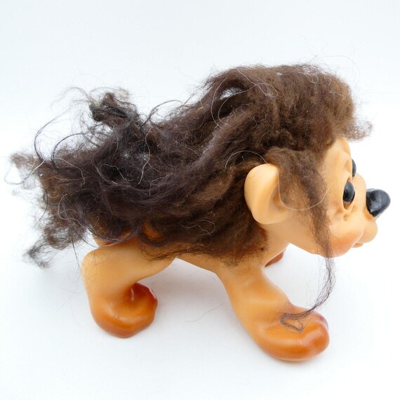 Vintage 1960's アニマルトロール　ライオン希少 Dam Troll Lion Doll Toy Full Dark Brown Hair Tail 7x5 Inch 1960s