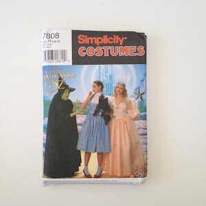 Vintage Schnittmuster 7808 UNCUT Zauberer von Oz Dorothy, Glinda, Docht HexenKostüme Größe Misses 6-8-10 für 30,5-32,5&quot; Büste 1997