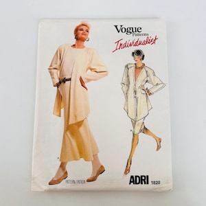 Patrón de costura vintage Vogue 1820 Adri Designer sin cortar. Chaqueta, top y falda oversize en 2 formas. Talla 12 para busto de 86 cm (34"). 1986.