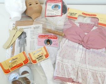 Glorex Swiss Cloth Girl Doll Making Kit Body Wig Dress Shoes VTG New Old Stock