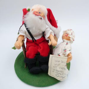 Annalee Weihnachtsmann mit Mädchen und Wunschbrief Original Anhänger 1987 Vintage Weihnachten