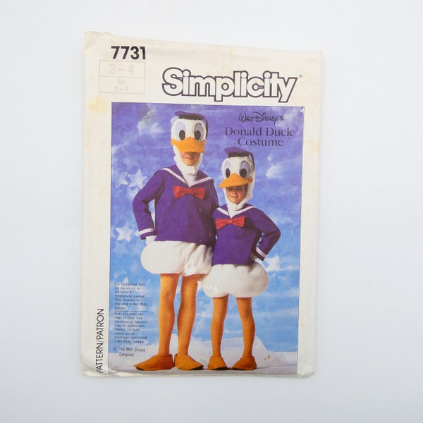 Vintage Simplicity 7731 Sewing Pattern UNCUT Disney Donald Duck Costume Child's Size 2-4 for a 21"-23" Chest 1986