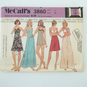 Vintage &#39;70&#39;s McCall&#39;s 3860 Sewing Pattern UNCUT  Slip, Camisole or Half Slip in Misses Size 12 for a 34&quot; Bust 1973