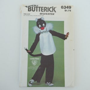 Vintage Butterick 6349 Sylvester Looney Tunes Cat Costume Sewing Pattern UNCUT Child's Size Small - Large for 21" to 30" Chest  1978