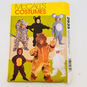 Vintage McCall's Costumes 2935 Sewing Pattern UNCUT Toddler Jumpsuit Animal Costume Lion Mouse Bunny Bear Cat for 20"-22" Chest 2000
