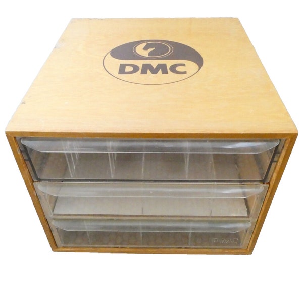 DMC Embroidery Floss Thread 3 Drawer Wood Cabinet Storage Display Box Dividers