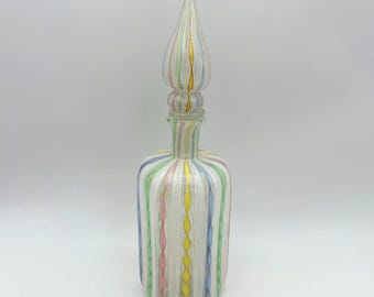 Botella Salviati Murano Veneciana Latticino Multicolor de Vidrio Artístico con Hojas de Oro VTG