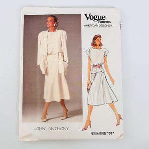 Vintage Vogue 1387 John Anthony Designer Sewing Pattern UNCUT Draped Jacket, Top & Skirt Misses Size 12 for Bust 34"