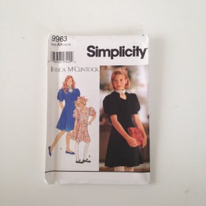Vintage Simplicity 9963 Sewing Pattern UNCUT Jessica McClintock Girl&#39;s Dress with Sweetheart Neckline, Size 7-8-10 for a 26&quot; to 28.5&quot; Chest