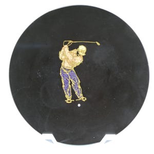 Couroc Golf Inlaid Tray Dish Ashtray 7&quot; Golfer 1966 Monterey California MCM