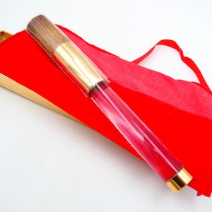 Vintage Make Up Brush Lucite Handle Gold Trim Vanity Gift Box Bag MCM NEW