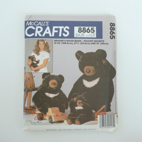 Vintage McCall's Crafts 8865 Sewing Pattern UNCUT Brooke Shields' Moon Bears  15" to 35" Stuffed Animal Plush Toy 1983