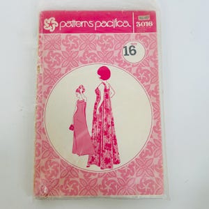 Vintage patronen Pacifica 3016 ONBESNEDEN jurk met vierkante hals en waterval aan de achterkant, vinmaat 16 voor een borstomvang van 38"