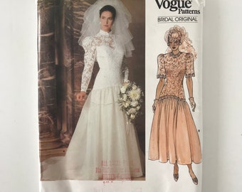 Vintage Vogue 1660 Bridal Original Sewing Pattern CUT Drop Waist Dress w/ Full Skirt, Size 8 w/ 31 1/2" Bust 1985