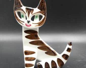 Dorothy Clough Cat Figurine Upsala Ekeby Signed Hand Painted Sweden VTG MCM