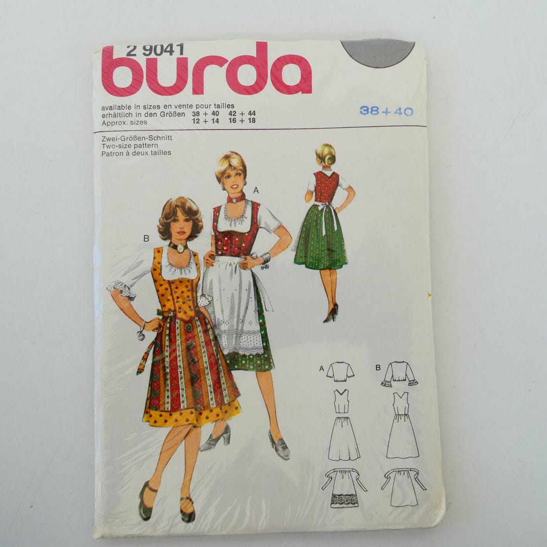 Vintage Burda 2 9041 Sewing Pattern UNCUT German Dirndl Folk Costume ...