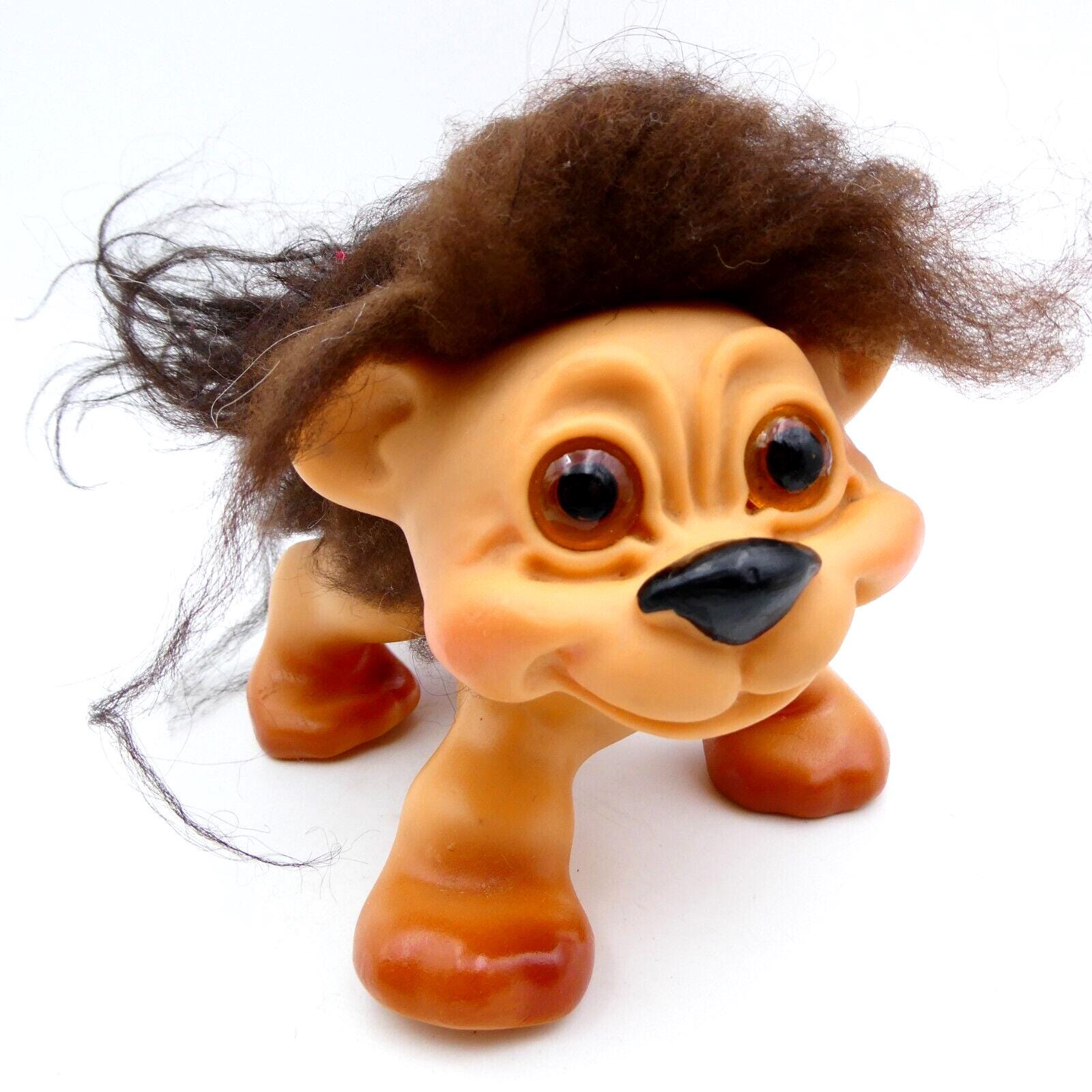 Vintage 1960's アニマルトロール　ライオン希少 Dam Troll Lion Doll Toy Full Dark Brown Hair Tail 7x5 Inch 1960s