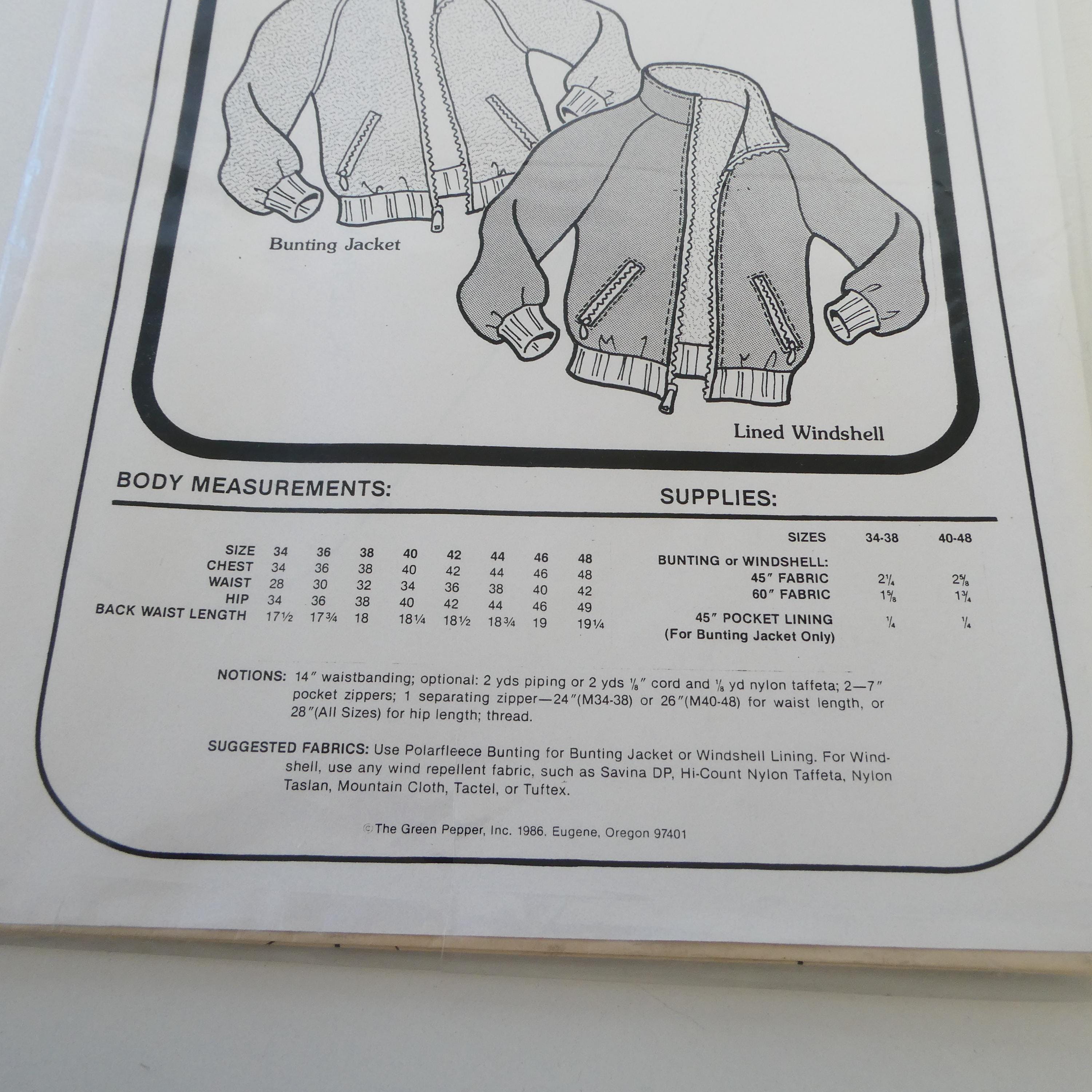 Windshell Pattern Vintage the Green Pepper Sewing Pattern 144 UNCUT Men's Whitewater ...