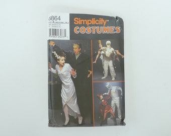 Vintage Simplicity Costume Sewing Pattern 8864 UNCUT Adult or Teen Frankenstein Bride, Mummy Cleopatra ET Alien for 30" to 48" Chest  1999