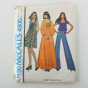 Vintage McCall&#39;s 4906 Sewing Pattern UNCUT Square Neck Pleated Bodice Dress or Top in Misses 10 for a 32 1/2&quot; Bust 1976