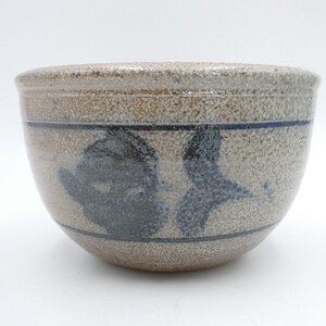 Rowe Pottery Works Bowl with Flower 6.5 inch Hand Painted Salt Glazed 1984 VTG