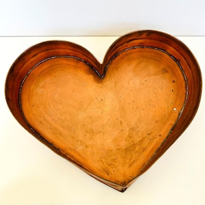 Large Solid Copper Heart Shaped Dish Mold Art Secret Message on Back Vintage