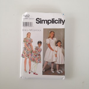Vintage Simplicity 7462 Sewing Pattern UNCUT Jessica McClintock Girl&#39;s Dress with Front Pleats & Full Skirt, Size 8-14 for a 27&quot;-32&quot; Chest