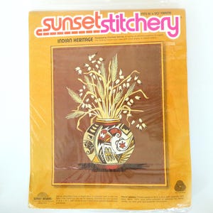 Kit de broderie Crewel Sunset Stitchery héritage indien 2288 Poterie autochtone NOUVEAU
