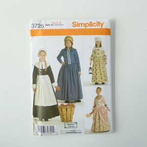 Simplicity 3725 Sewing Pattern Costume Colonial, Pioneer, Pilgrim Girls/Tween Size 7 - 14  Chest Sizes 26" to 32" 2007 Andrea Schewe