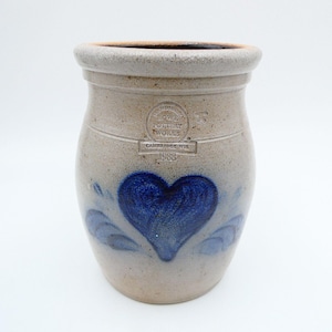 Rowe Pottery Works Heart Canister 6.5" Salt Glazed Cobalt Love Valentine 1988
