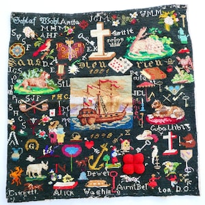 Antique Berlin Woolwork Needlepoint Sampler 1898 Memorial Washington DC 20x20 in