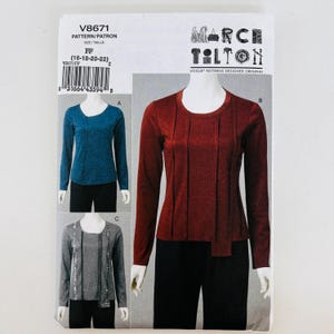 Vogue 8671 Marcy Tilton Wykrój do szycia Bluzki dzianinowe bez przekrojów z wzorami na przednim panelu Rozmiar FF 16-22 lub 38" do 44" Biust 2010