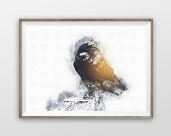 Raven Wall Print Raven Wall Art Digital Art Print Raven Modern Wildlife Room Decor Raven Digital Download Printable Wall Art