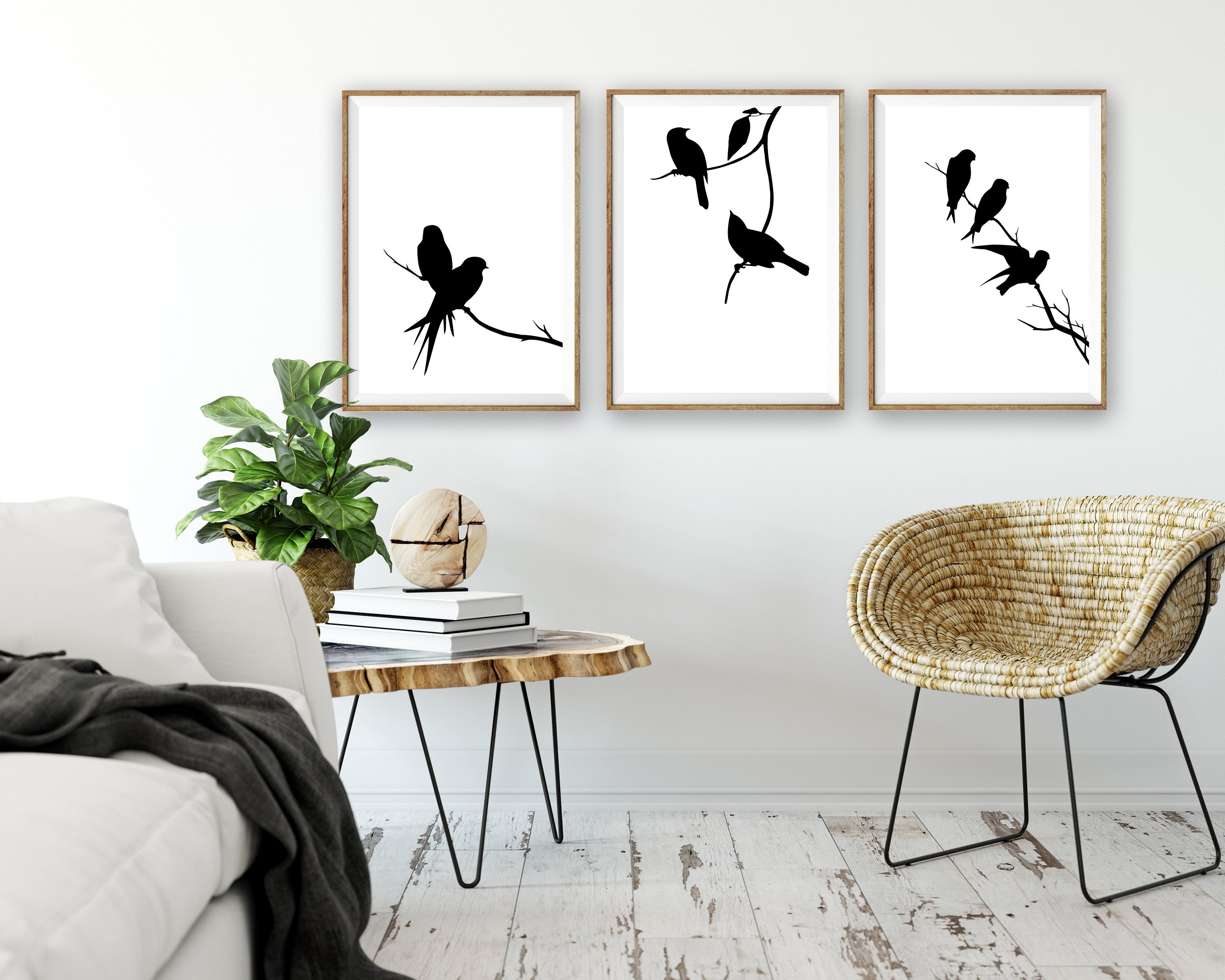 Black Bird Prints Set of 3 Bird Wall Art Modern Decor Black & Etsy