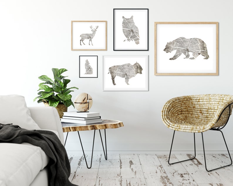 Owl Print Wooden Animal Wall Art Wildlife Owl Art Print Modern Etsy