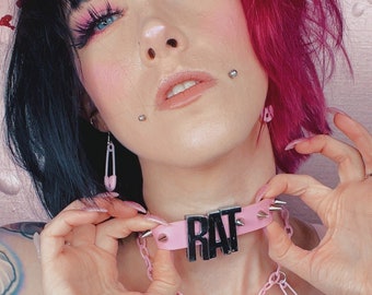 Kawaii Goth Choker | Pink Pastel Rat | Cute Spiked Collar | Harajuku | Egirl | Faux/Vegan Leather| Kitten Carousel