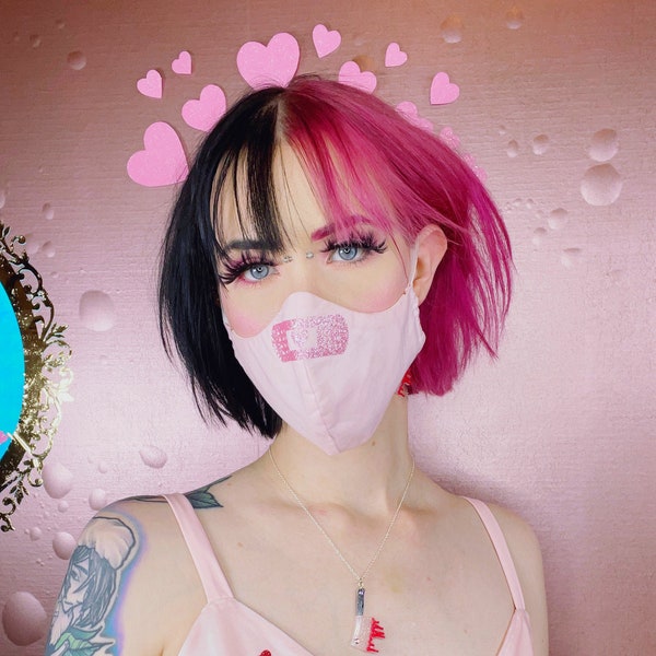 Pink bandage menhera face mask with filter pocket | pastel goth | kawaii fashion | Kitten Carousel