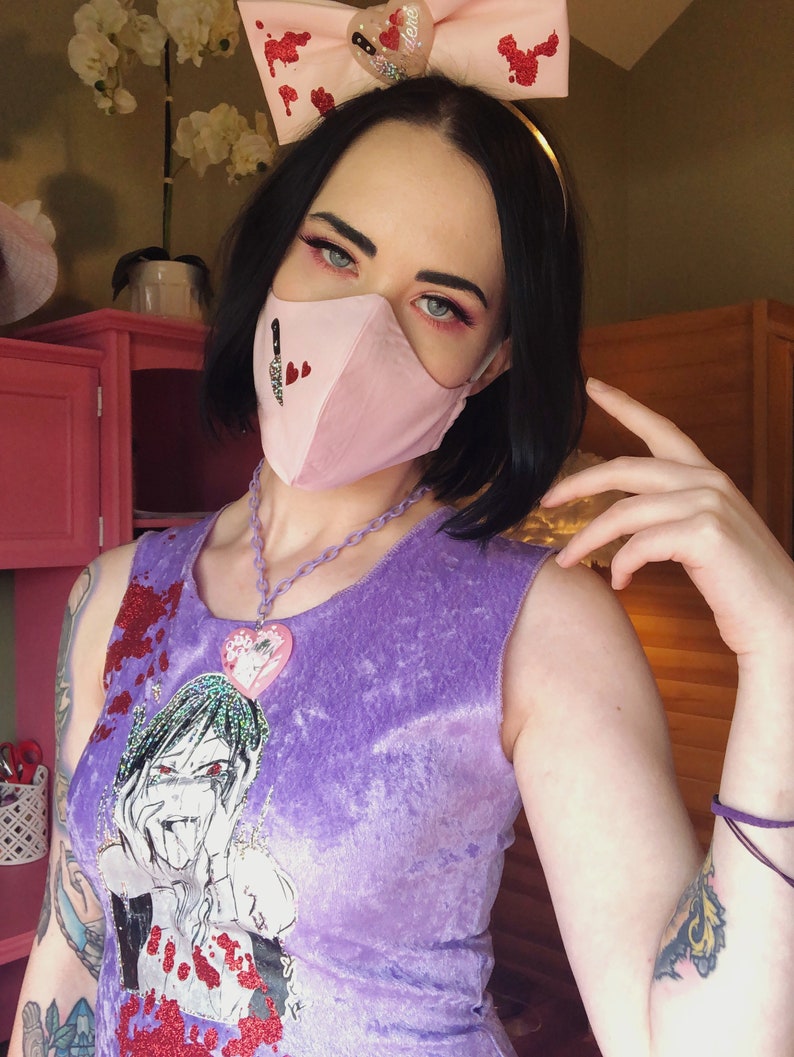 Kawaii Pastel Goth Menhera Yandere Face Mask With Holographic Etsy