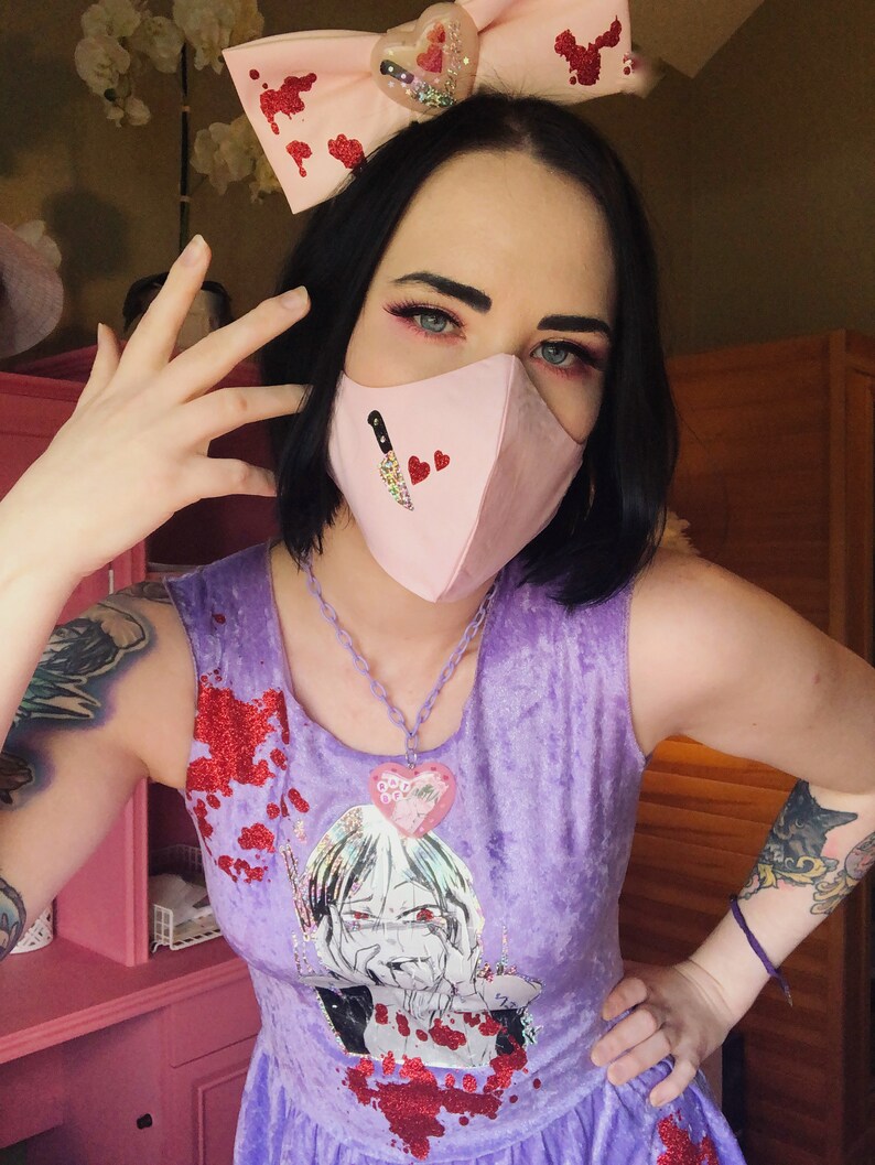 Kawaii Pastel Goth Menhera Yandere Face Mask With Holographic Etsy