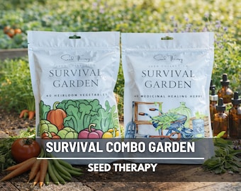 Survival Garden, Combo - 80 Vegetable & Medicinal Herb Varieties, Over 9100 Seeds, Heirloom, Long Shelf Life, Emergency, Gardening Gift