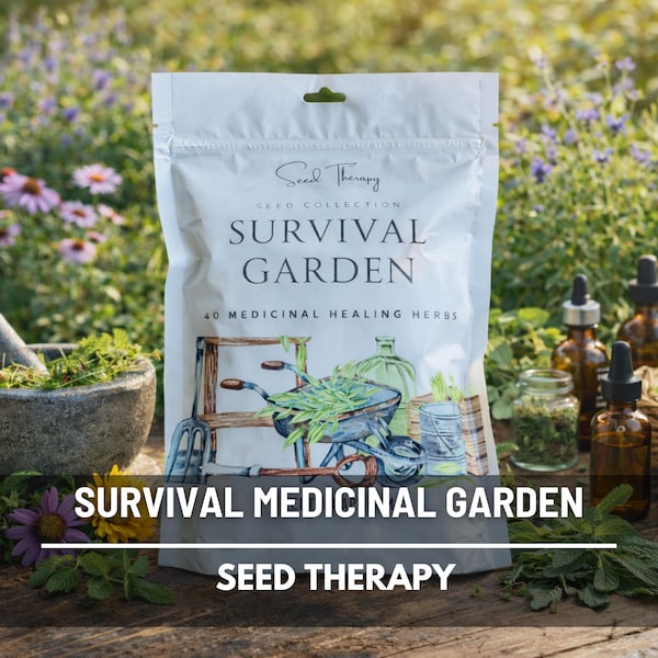 Survival Seed Garden, Medicinal Herb Collection - 40 Seed Varieties, Over 3600 Seeds, Heirloom, Long Shelf Life, Non-GMO, Emergency Go Bag