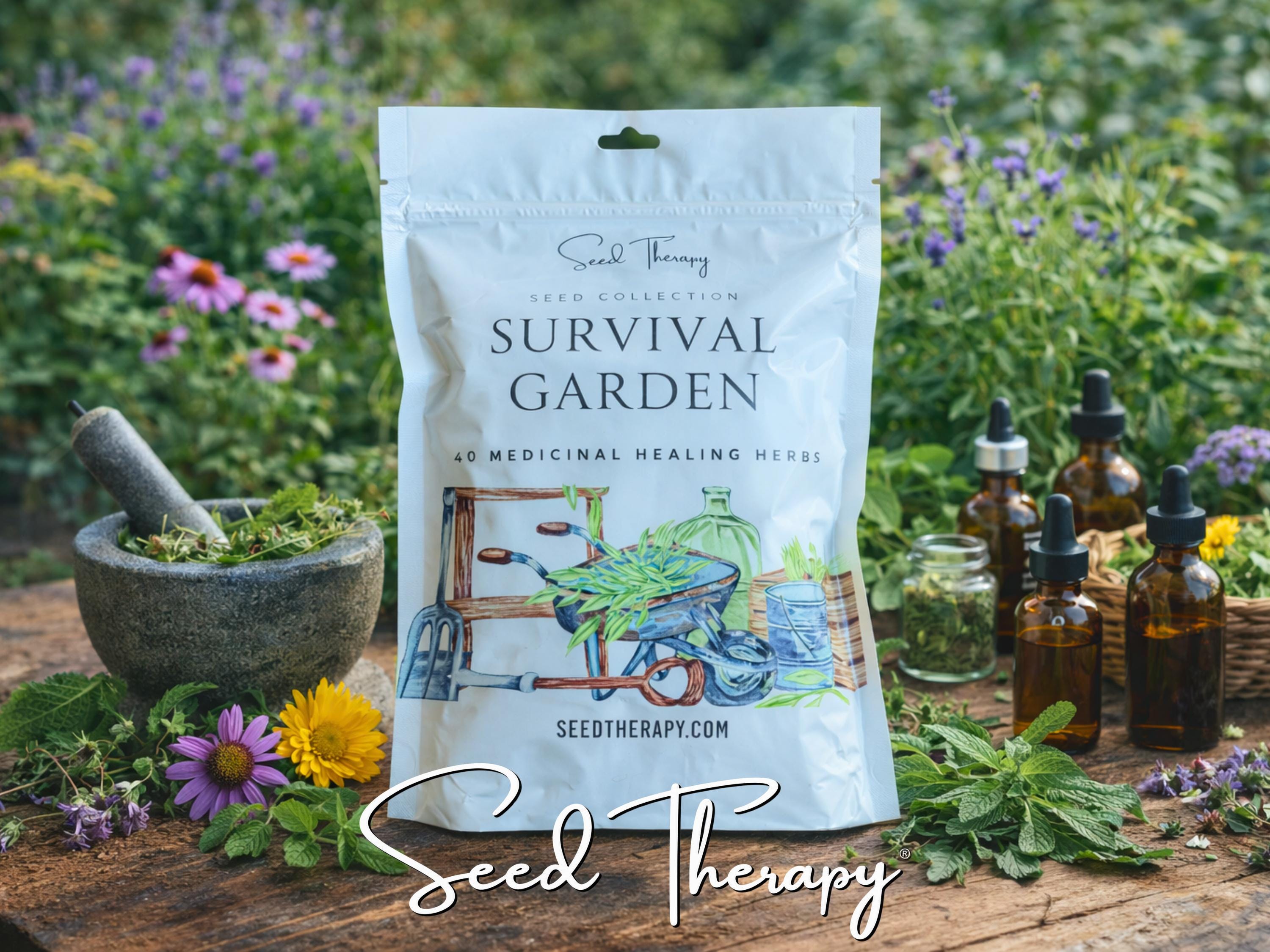 Survival Seed Garden, Medicinal Herb Collection - 40 Seed Varieties, Over 3600 Seeds, Heirloom, Long Shelf Life, Non-GMO, Emergency Go Bag